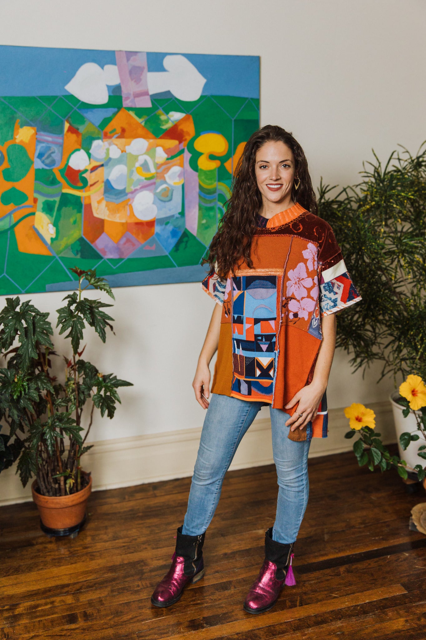 Terra cotta patch sweater