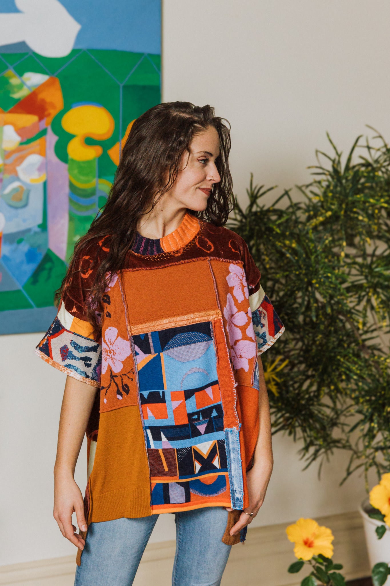 Terra cotta patch sweater