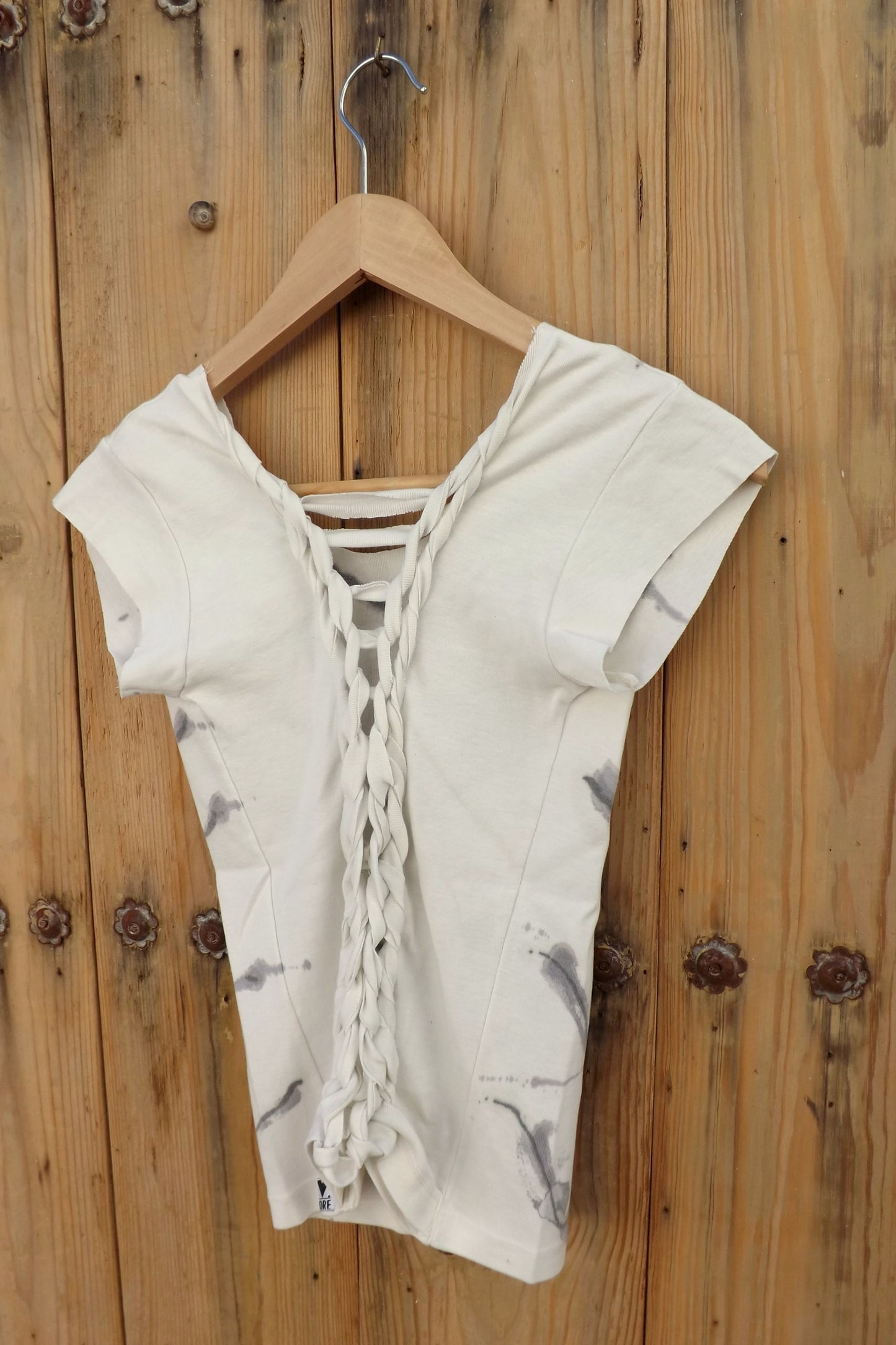Organic Cotton T-shirt with Stones and Hand-Painted Stripes