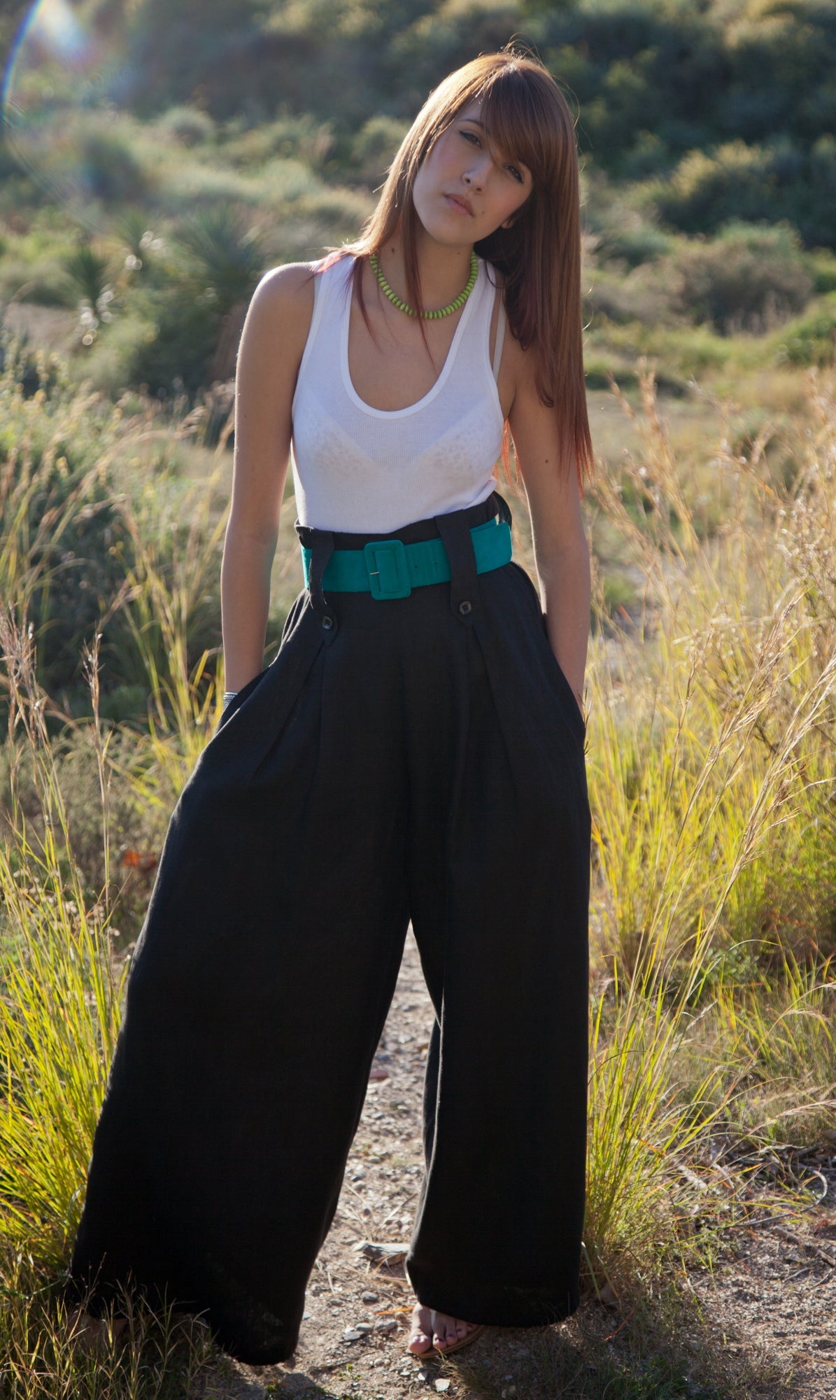 Hello My Goddess Wide Leg Black Linen Pants