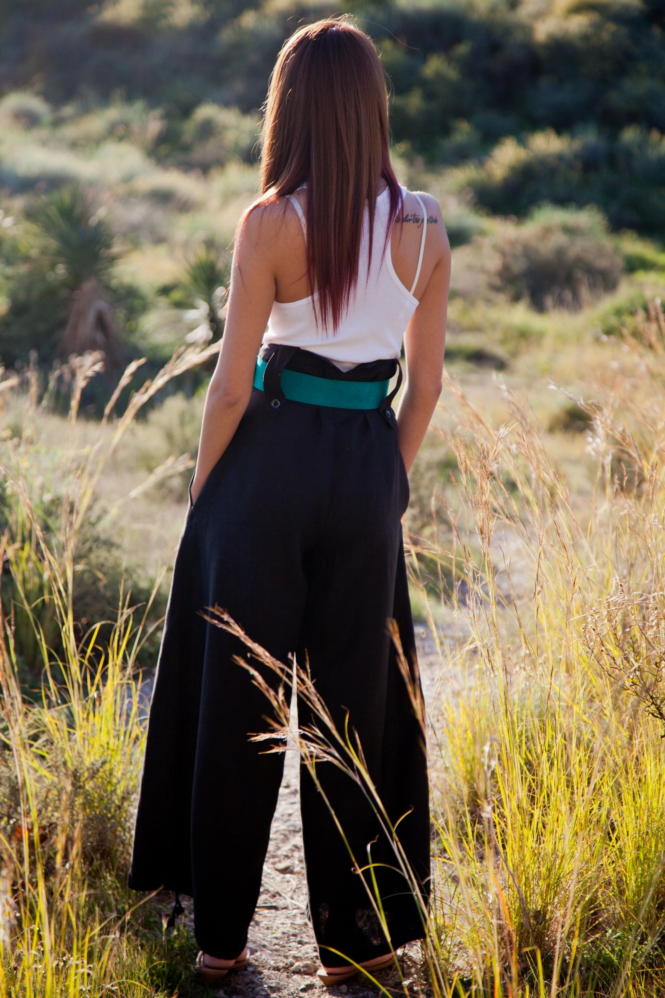 Hello My Goddess Wide Leg Black Linen Pants