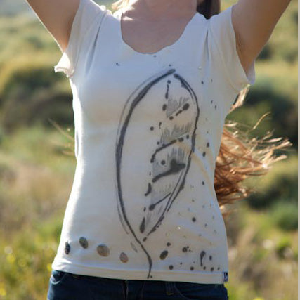 Organic Cotton T-shirt with Hand-Painted Leaf