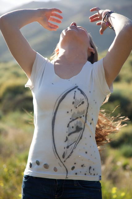 Organic Cotton T-shirt with Hand-Painted Leaf