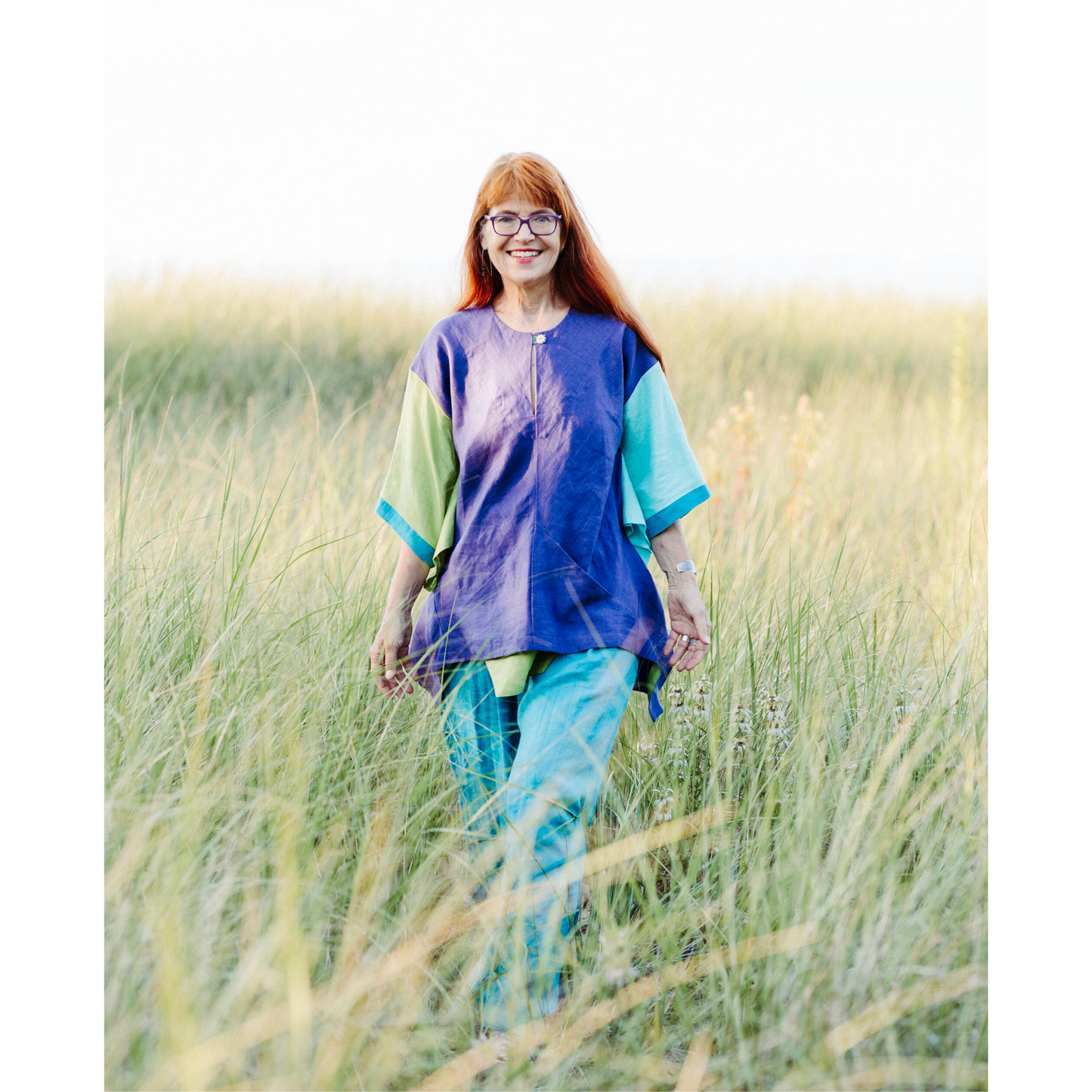Kimmy TOP in colorblock 100% linen by Hello My Goddess