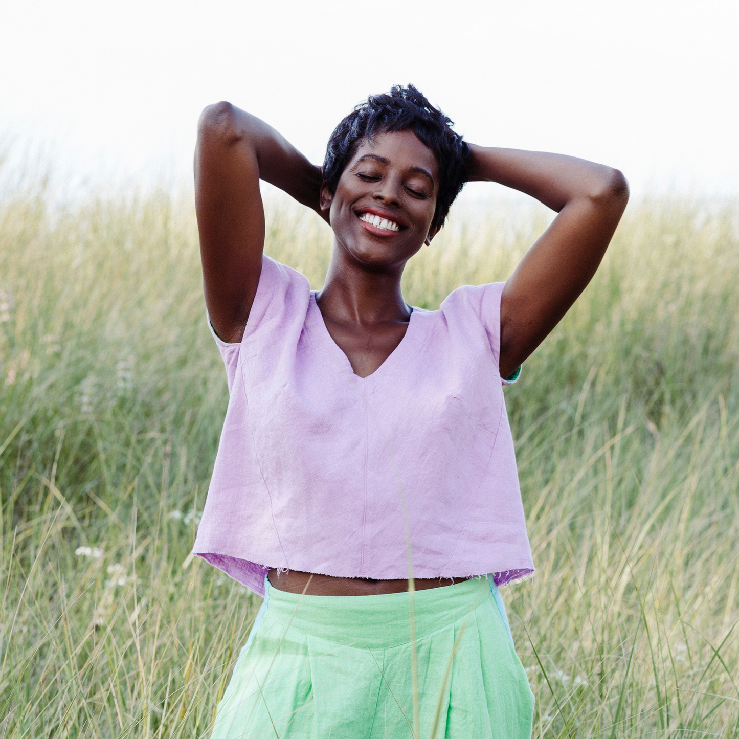 Burst of Color Linen Top in Lilac & Mint by Hello My Goddess