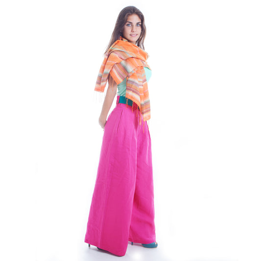 Hello My Goddess Wide Leg Linen Pants in Fuchsia 