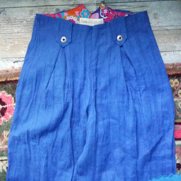 Wide Leg Linen Pants in Royal Blue by Hello My Goddess (front detail)