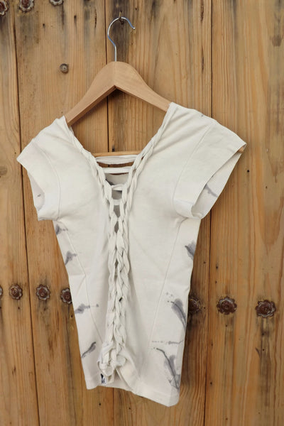 Organic Cotton T-shirt with Stones and Hand-Painted Stripes