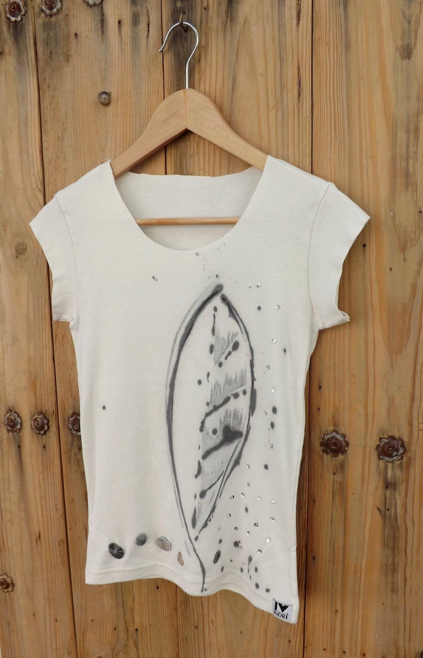 Organic Cotton T-shirt with Hand-Painted Leaf
