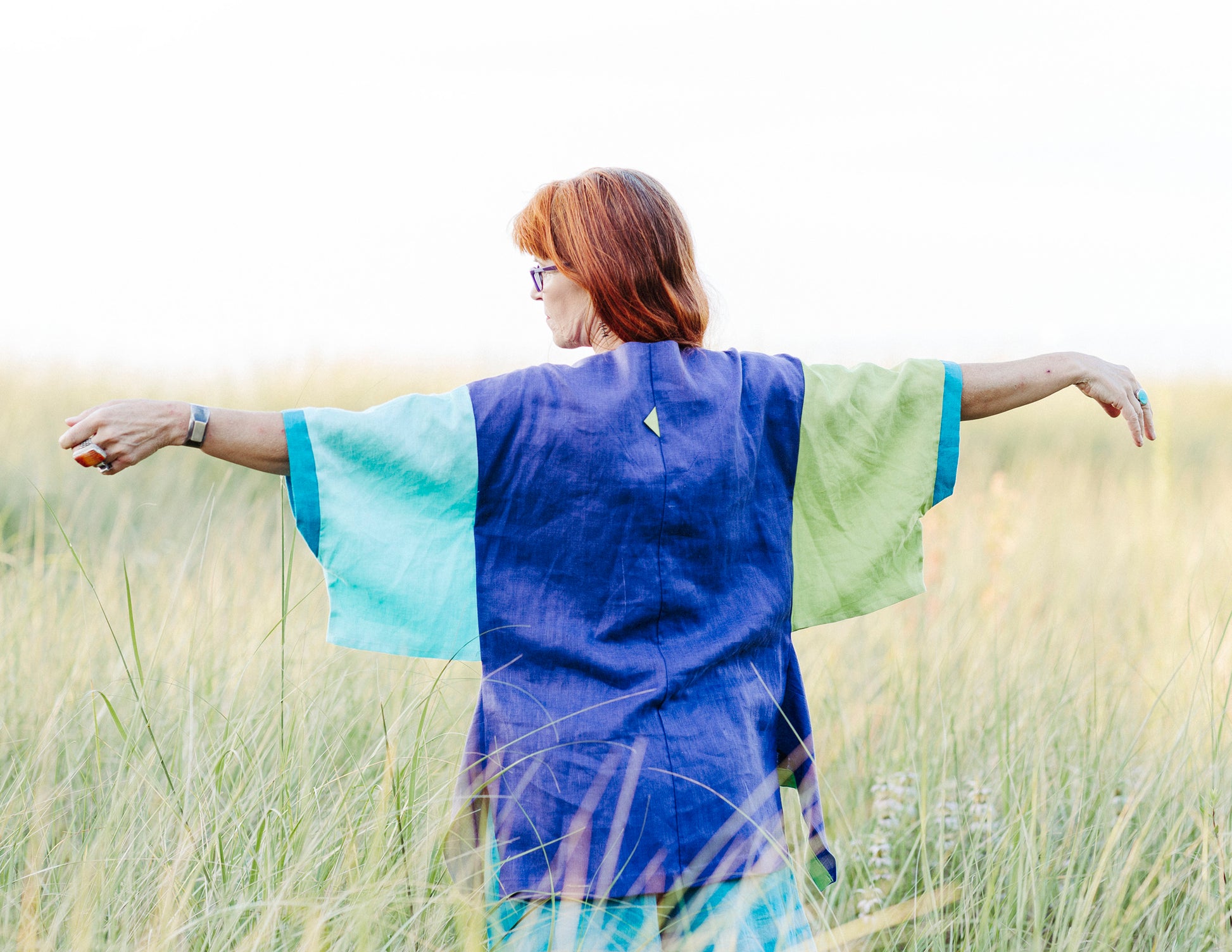 Kimmy TOP in colorblock 100% linen by Hello My Goddess