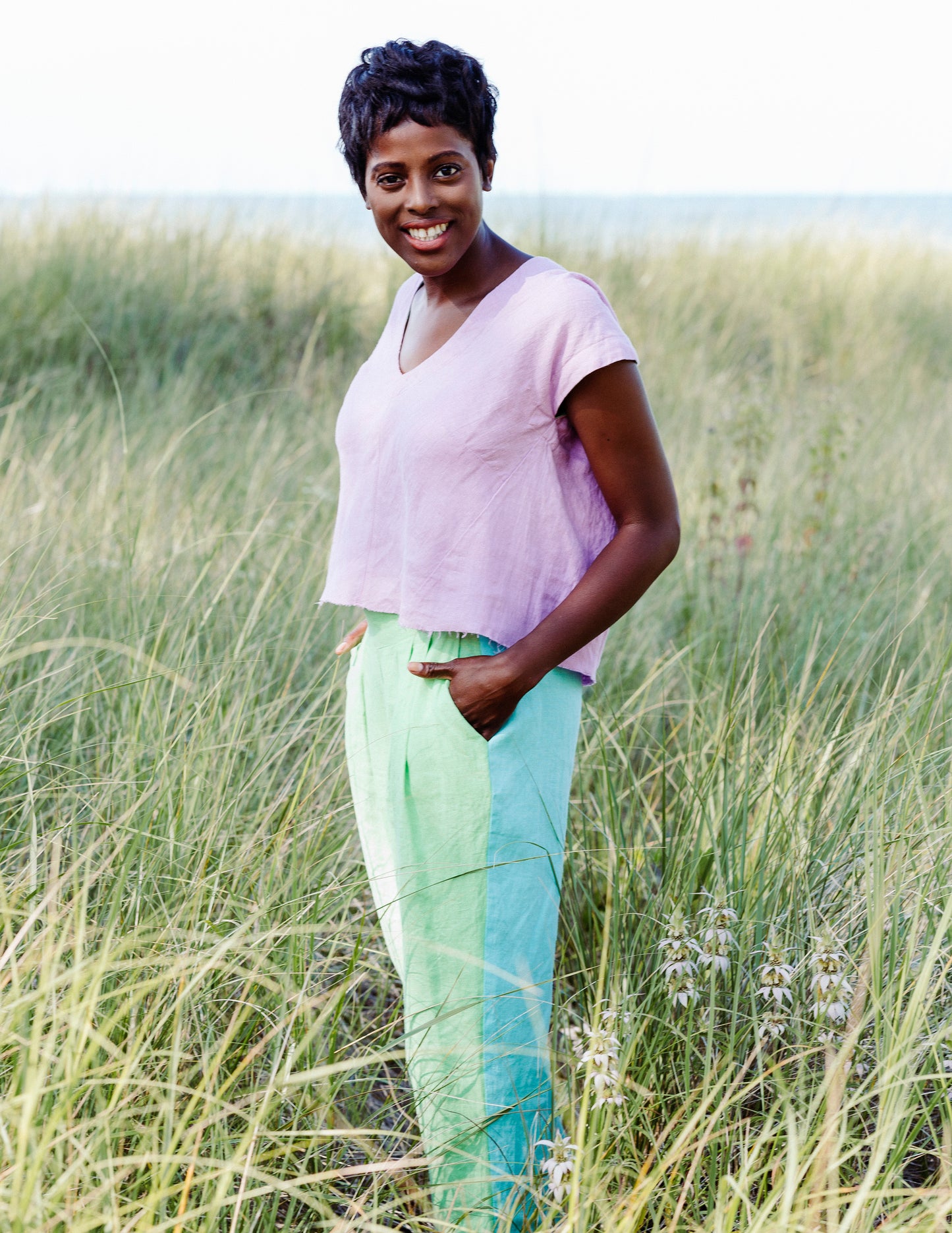 Burst of Color Linen Top in Lilac & Mint Made-to-Order