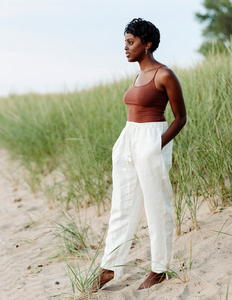 Hello My Goddess NARROW LINEN PANTS with elastic waist