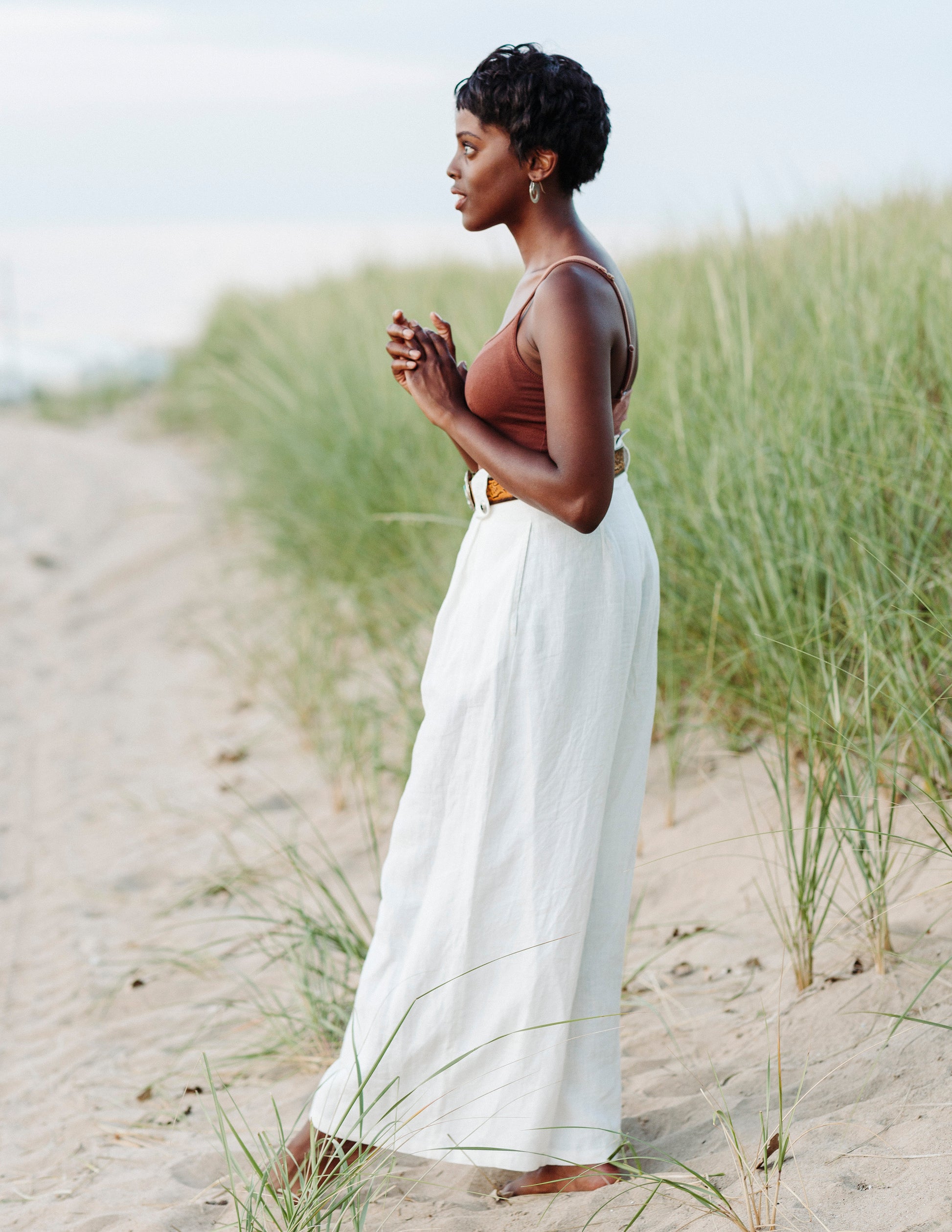 Hello My Goddess Wide Leg Ivory Linen Pants