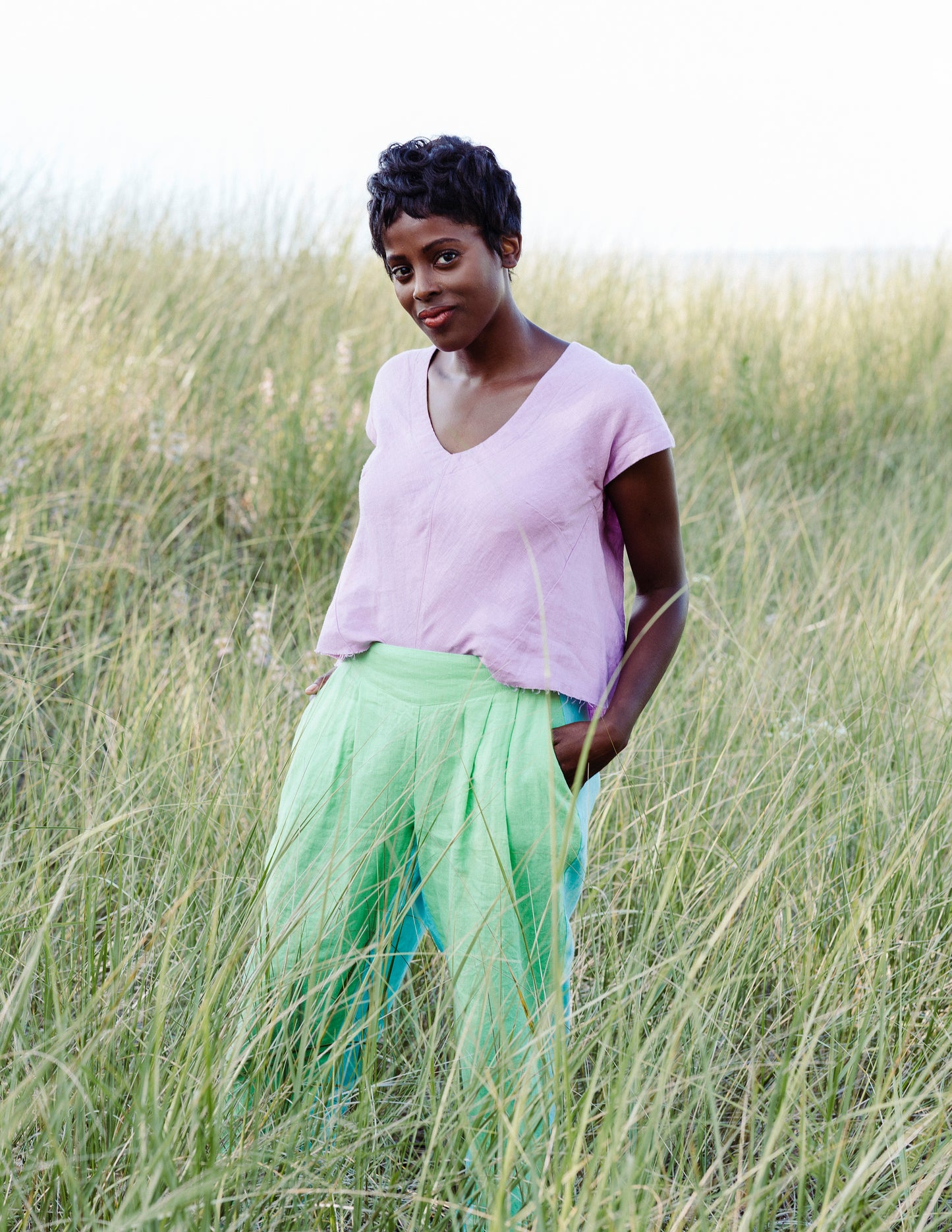 Burst of Color Linen Top in Lilac & Mint by Hello My Goddess