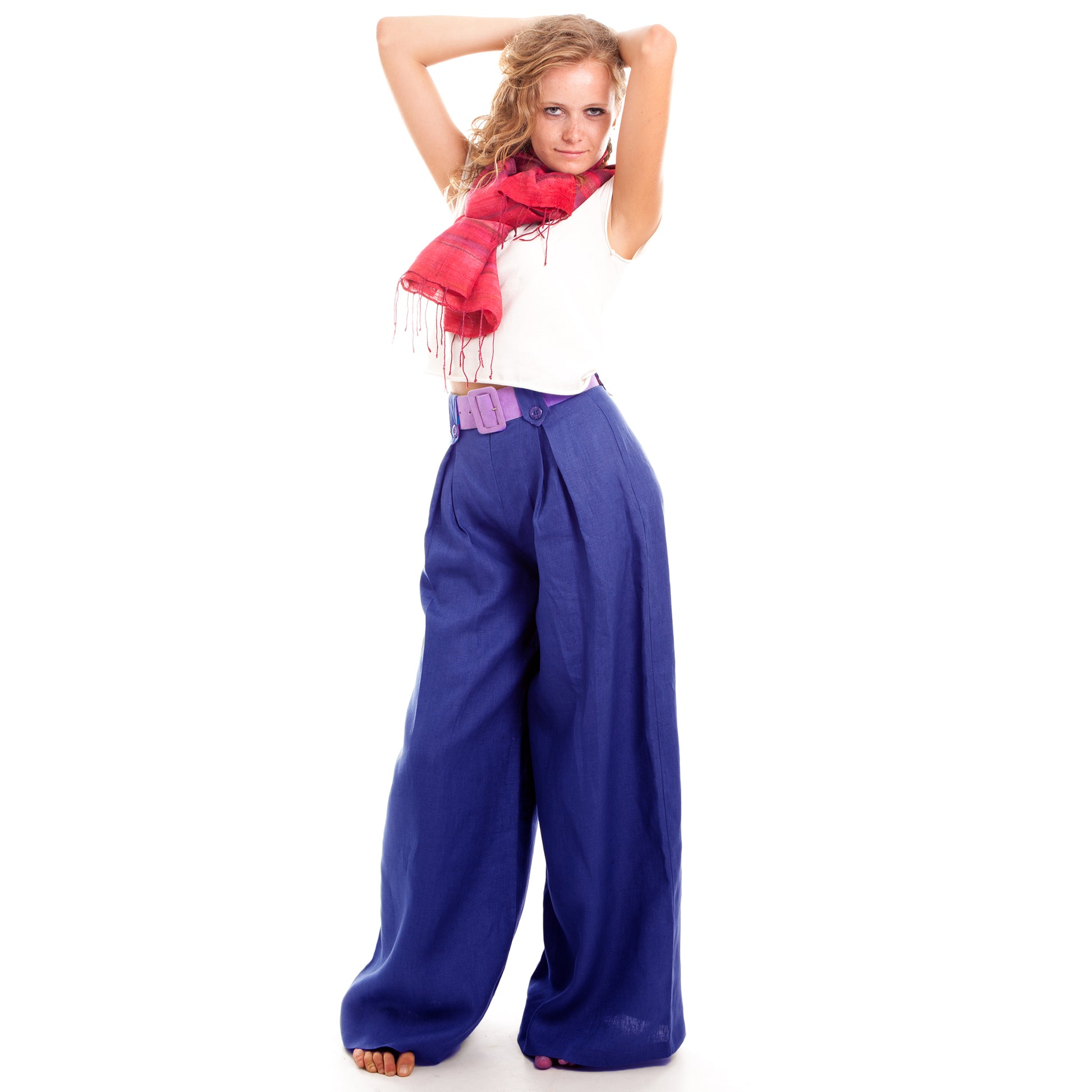 Wide Leg Linen Pants in Royal Blue by Hello My Goddess 