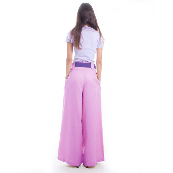 Wide Leg Linen Pants in Lilac by Hello My Goddess (back view)