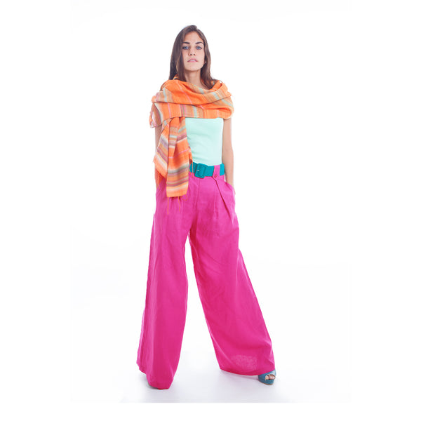 Hello My Goddess Wide Leg Linen Pants in Fuchsia 
