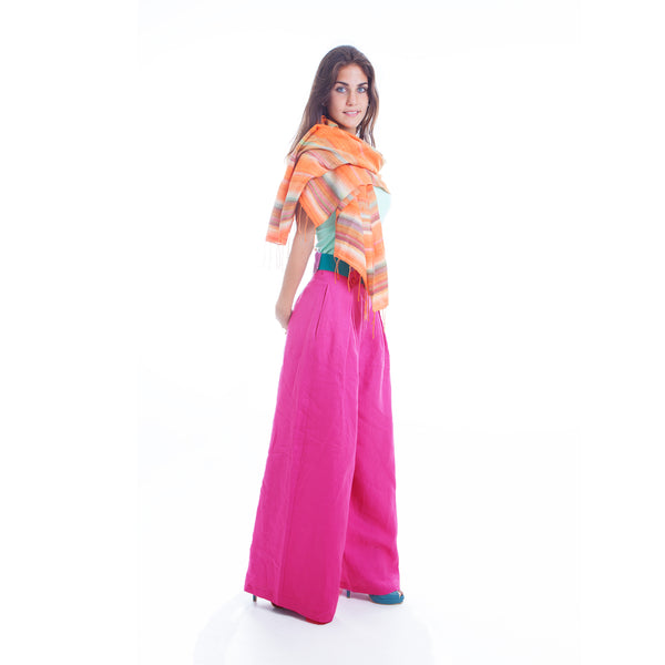 Hello My Goddess Wide Leg Linen Pants in Fuchsia 