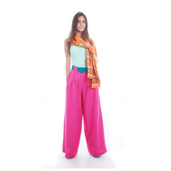 Hello My Goddess Wide Leg Linen Pants in Fuchsia 